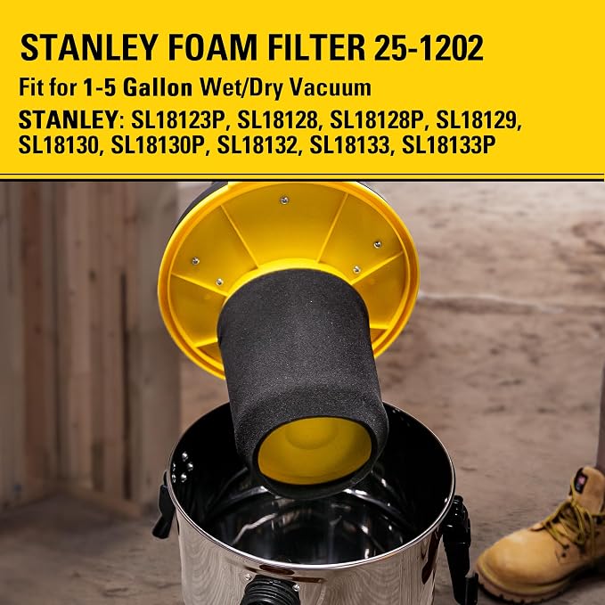STANLEY Foam Filter, for 1-5 Gallon Wet/Dry Vacuum 25-1202, Compatible - Image 2