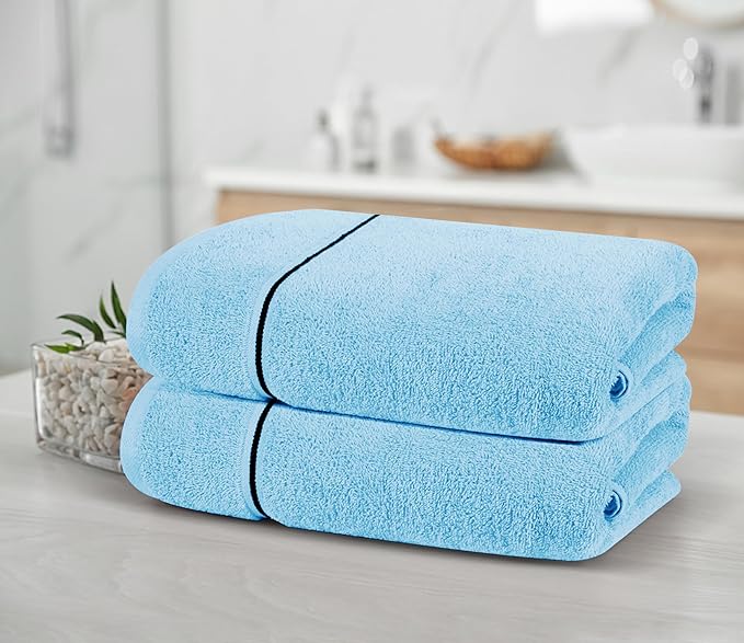 MyOwn Cotton 2 Pack Oversized Bath Towel Set 28x55 inches, Large Bath Towels, Ultra Absorbant Compact Quickdry & Lightweight Towel, Ideal for Gym Travel Camp Pool - Sky Blue
