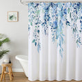 Colorful Star Blue Eucalyptus Waterproof Shower Curtain Set with Hooks, Minimalist Watercolor Floral Print Bathroom Décor, Plant Leaves Washable Fabric Shower Curtain, 72 x 72 Inch