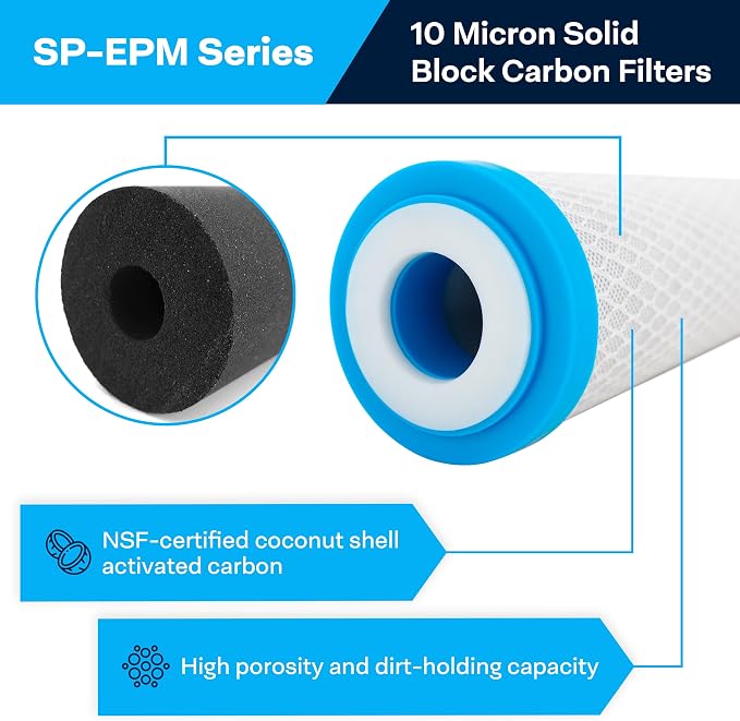 SpiroPure 20x2.5 10 Micron Carbon Block Water Filter EPM-20 CB-25-2010 - Image 2