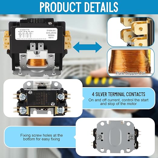 1 Pole Air Conditioner Contactor FLA 30 Amp 24VAC Coil, Compatible - Image 5