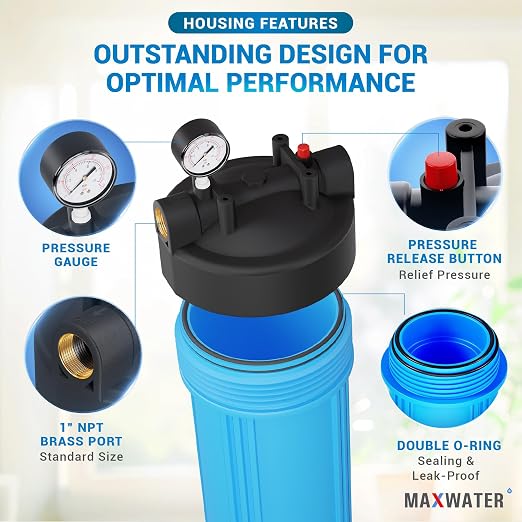Max Water 20" x 4.5" Whole House Water Filter Housing, Big Filter Blue - Image 3