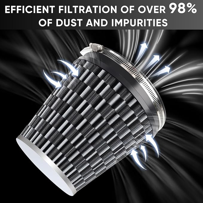 6" 152mm Cold Air Intake Filter Clamp-On Replacement High Flow Inlet Air Filter - Image 4