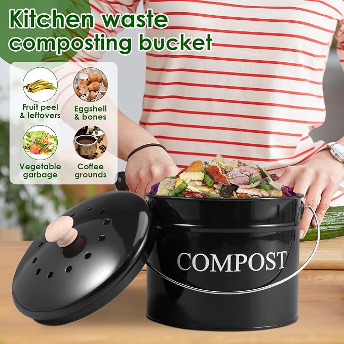 Kitchen Compost Bin 0.8 Gallon Metal Countertop Compost Bin - Image 6