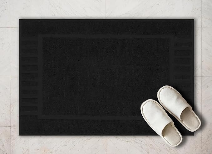 White Classic Luxury Bath Mat Floor Towel Set - Absorbent Cotton Hotel Spa Shower/Bathtub Mats [Not a Bathroom Rug] 22"x34" | 2 Pack | Black