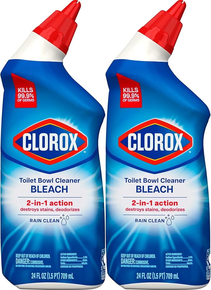Clorox Toilet Bowl Cleaner Bleach, Rain Clean, 24 Fluid Ounces, Pack of 2 (Package May Vary)