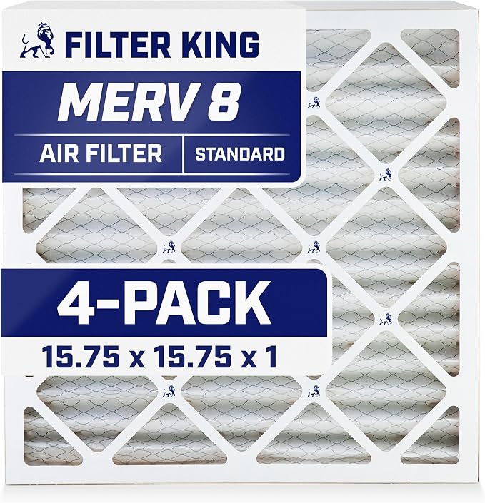 Filter King 15.75x15.75x1 Air Filter | 4-PACK | MERV 8 HVAC Pleated A/C Furnace by FilterKing
