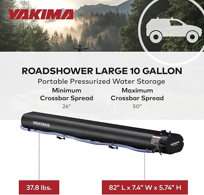 Yakima RoadShower Portable Aluminum Pressurized Water Storage with Garden Hose Adapter and 2 Outlet Water Ports