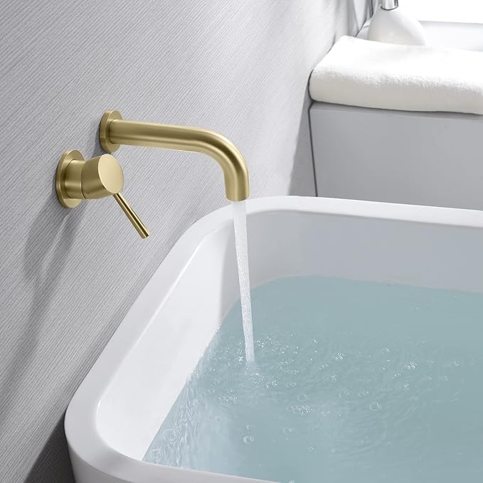 SUMERAIN Wall Mount Tub Filler Gold Bathtub Faucet with Rough in Valve, Left-Handed Handle
