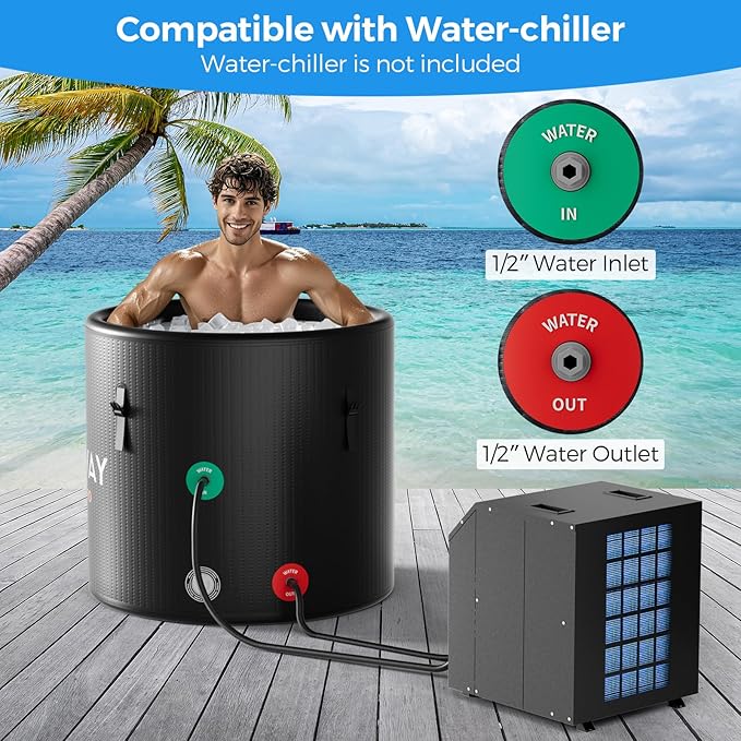 COSTWAY L 79 Gal Oval Ice Bath Tub with Cover, Portable Outdoor Inflatable Cold Plunge Tub with Backpack, Pump, for Cold Therapy, Compatible with Water Chillers, Black