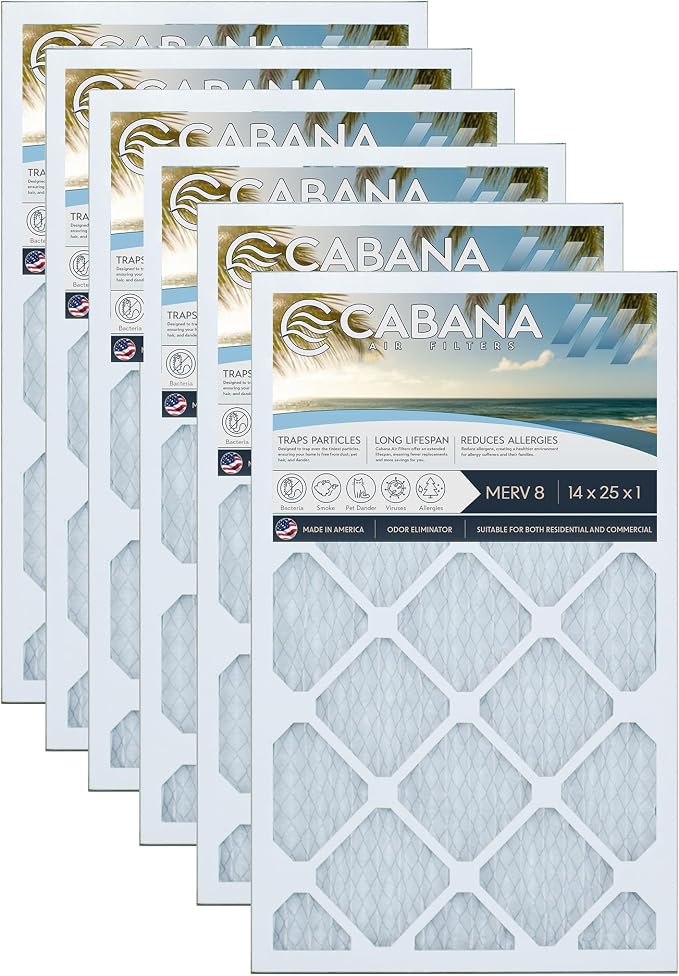 Cabana Filters 6-Pack 14x25x1 MERV 8 AC Furnace Air Filter by CabanaAirFilters
