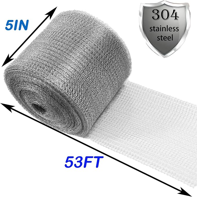 Wire Mesh for Mice Control 5IN X 53Ft, Hole Fill Fabric, Upgraded Stainless - Image 2