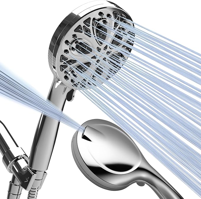 SparkPod 10-Mode Handheld Shower Head with Hose - 5" High Pressure Shower Head with Handheld Touch-to-Clean Nozzles, Built-In Power Jet, Stainless Steel 6ft Hose & Bracket (Polished Chrome)