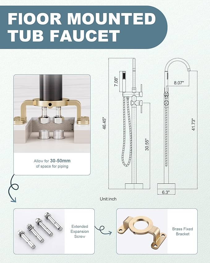 Freestanding Tub Filler Faucet Bronze: High Flow Brass Floor Mount Bathtub Filler, Swivel Gooseneck Spout with Single Handheld Sprayer for Bathroom Shower, Oil Rubbed Bronze