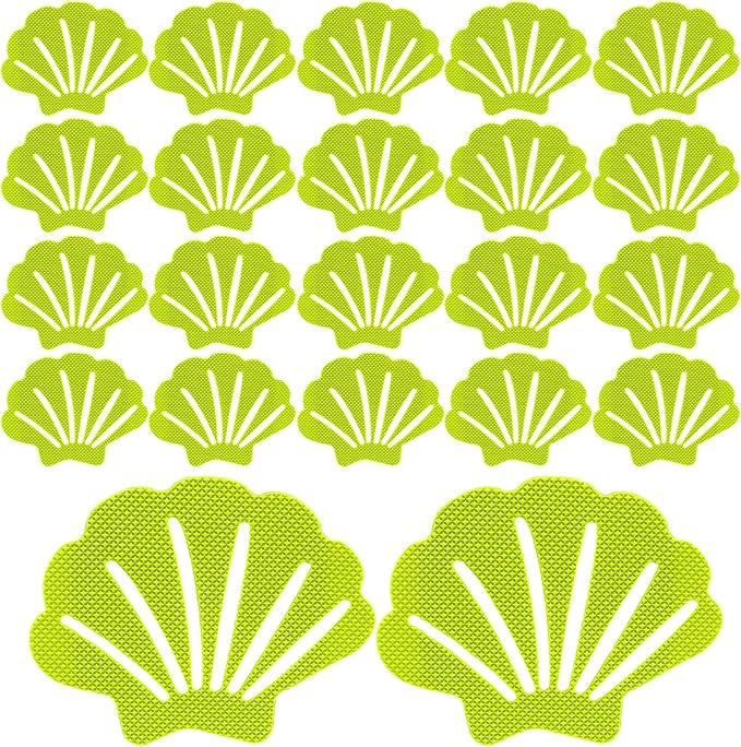 30 Pcs Non Slip Bathtub Stickers Green Adhesive Decals Sea Shell Shape Shower Stickers for Floor, Ladders, Bath Tub, Stairs, Bathroom