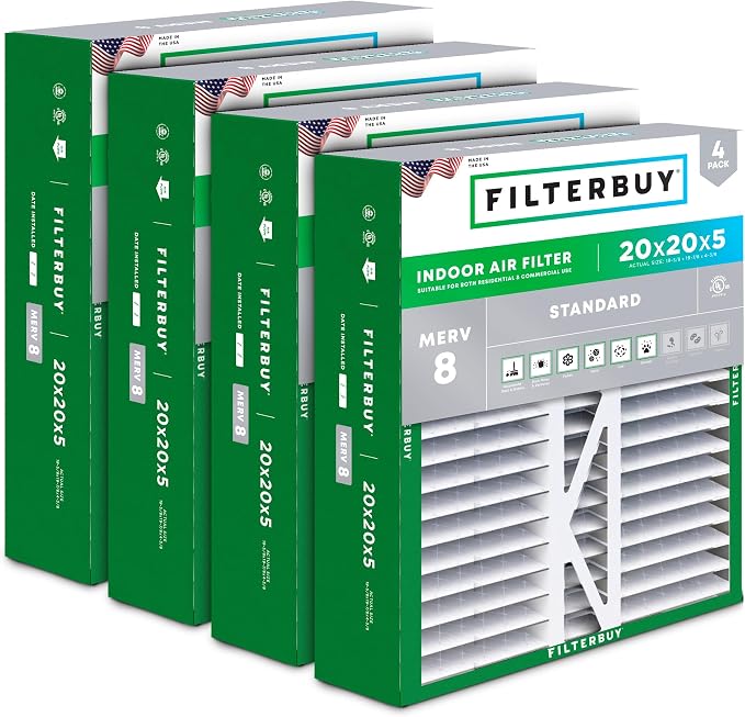 Filterbuy 20x20x5 Air Filter MERV 8 Essential Dust & Allergy Defense, Pleated by Filterbuy