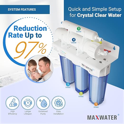 Max Water 5 Stage 100 GPD Reverse Osmosis Water Filtration System + Faucet-B + - Image 3