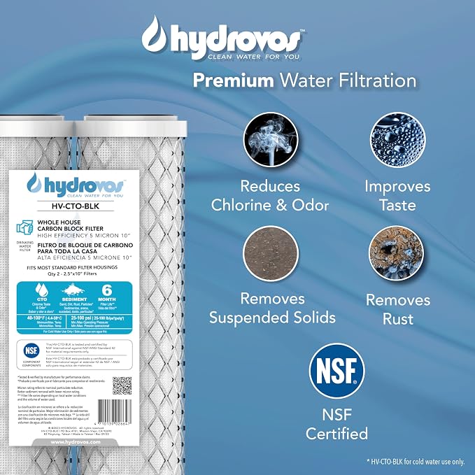 HYDROVOS CTO Carbon Block 5-Micron Sediment Water Filter, NSF Certified - Image 2