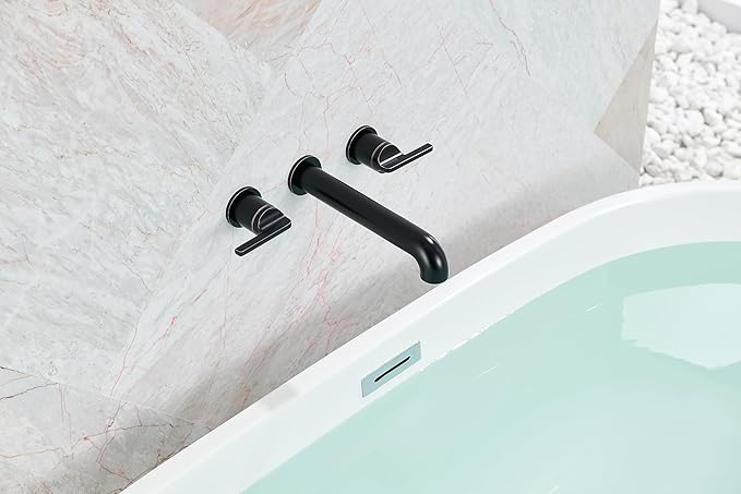 SITGES Solid Brass Wall Mount Tub Filler,10" Long Spout Reach Wall Mount Bathtub Faucet with Two Lever Handles,High Flow Bathtub Faucet Set with Rough-in Valve Included,Oil Rubbed Bronze