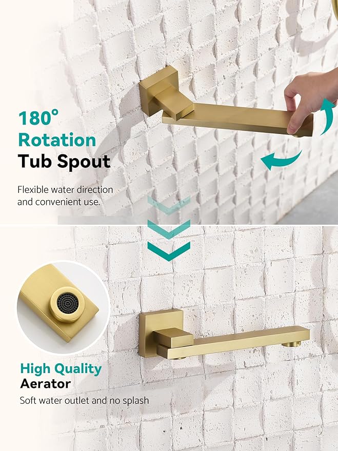 Lefton Shower System in Fahrenheit Display (Battery-free), 10” Overhead Shower Head with All-in-one Handheld Spray Showerhead and Bathtub Faucet, 4-in-1 Control System, SSWM2502 (Brushed Gold)