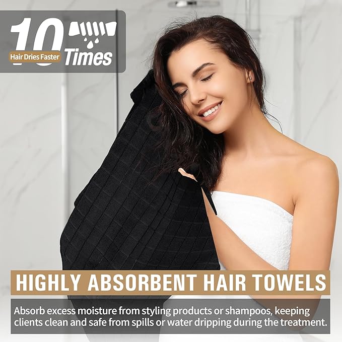 HOMERHYME Salon Towels, 12 Pack Black Hand Towels for Bathroom, 16 by 27 Inches Bulk Quick Dry Absorbent Microfiber Hair Towel, Bathroom Towels for Gym Spa Barber Pedicure Makeup & Beauty