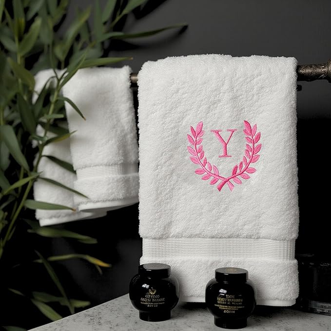 Decorative and Monogrammed Hand Towels for Bathroom Kitchen Makeup | Personalized Gift for Wedding-Bridal | Roman Font Custom Luxury Turkish Towel | Spa Collection, Oversized, 16 X 30 Inch, Set of 2