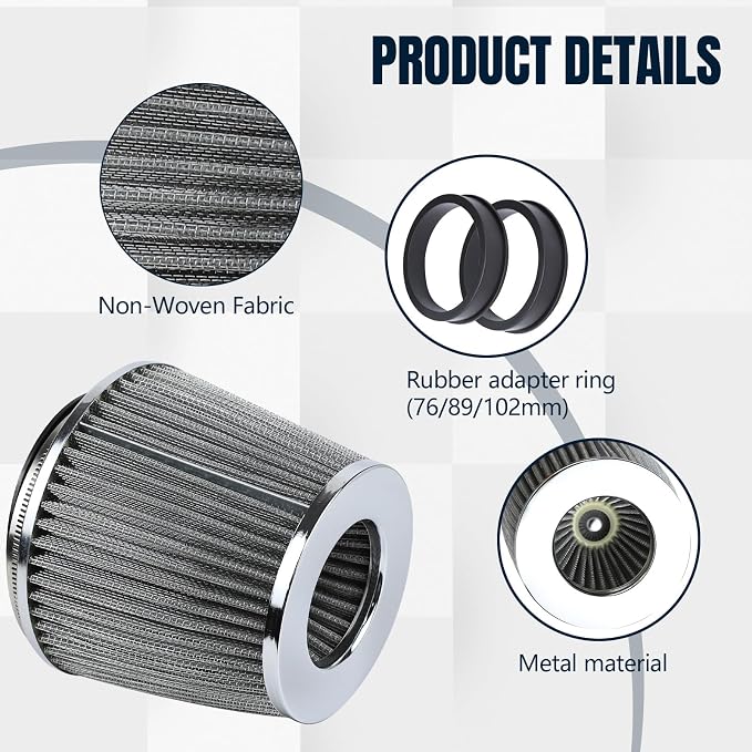 Hovom Universal Clamp-On Air Intake Filter, 76 89 102MM High Flow Round Tapered - Image 6