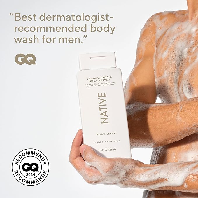 Native Body Wash Contains Naturally Derived Ingredients | For Women & Men, Sulfate, Paraben, & Dye Free Leaving Skin Soft and Hydrating | Sandalwood & Shea Butter 18 oz