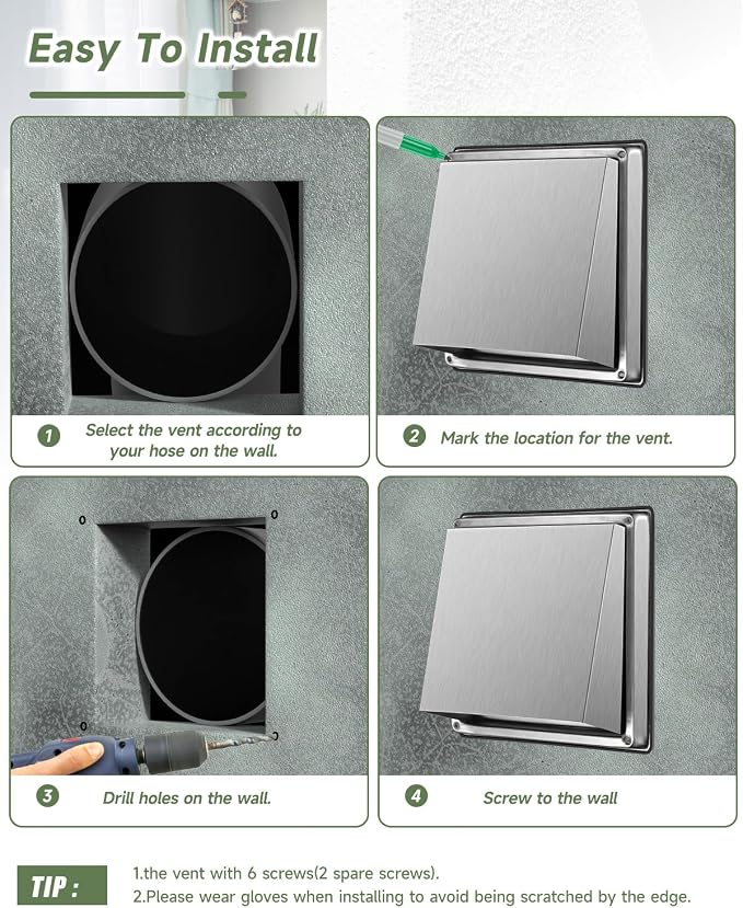 Upgraded 4" Stainless Steel 304 Dryer Vent Cover Outdoor - Image 6