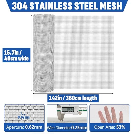 30 Mesh 304 Stainless Steel Mesh Screen, 15.7'' x 142'' Wire Screen Mesh - Image 2