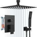 Aolemi Ceiling Mount Shower System Rain Shower Head with Handheld Spray High Pressure Shower Faucet Set Rough-in Valve Shower Trim Kit Included Bathroom Matte Black 12 Inch Ceiling Shower Head