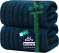 DAN RIVER Pack of 2 Bath Sheet 35x70 Inches, Big Towels Oversized Extra Ribbed Large Bath Sheets, Absorbent Quick Dry Towels - Blue Opal