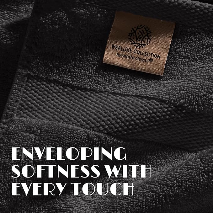 White Classic Black Hand Towels for Bathroom [6 Pack] Cotton Hand Towel Bulk for Gym, Kitchen and Spa, 16x27 Inches Soft Highly Absorbent Quick Dry Terry Salon Towels