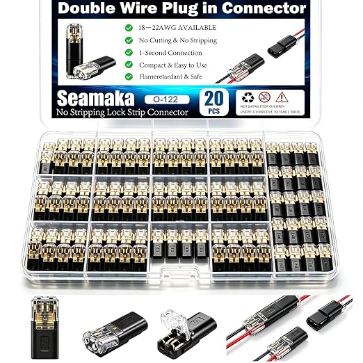 20Pcs Quick Connect Wire Connectors, Low Voltage No Stripping Double Wire Plug by Seamaka