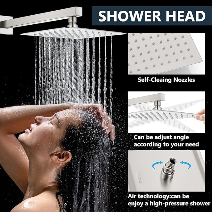 Aolemi Shower Faucet Set Rain Shower System with Handheld Spray Bathroom Shower Combo Rough-in Valve and Shower Trim Kit Included Brushed Nickel 8 Inch Wall Mount Shower Head