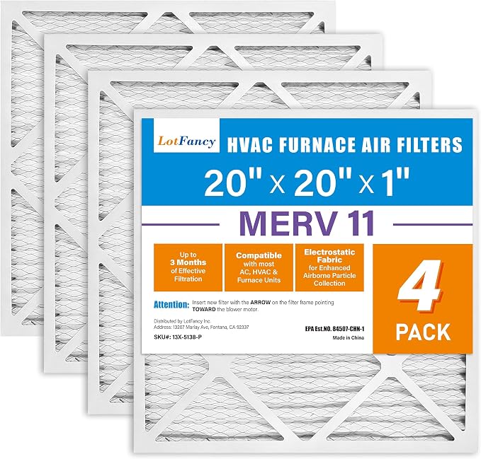 LotFancy 20x20x1 Air Filter MERV 11 4-Pack, Electrostatic Pleated AC Furnace by LotFancy