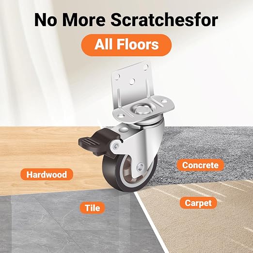 Nefish 2 Inch Side Mount Casters Wheels 12 Pack, L-Shaped Rubber Casters Wheels - Image 6