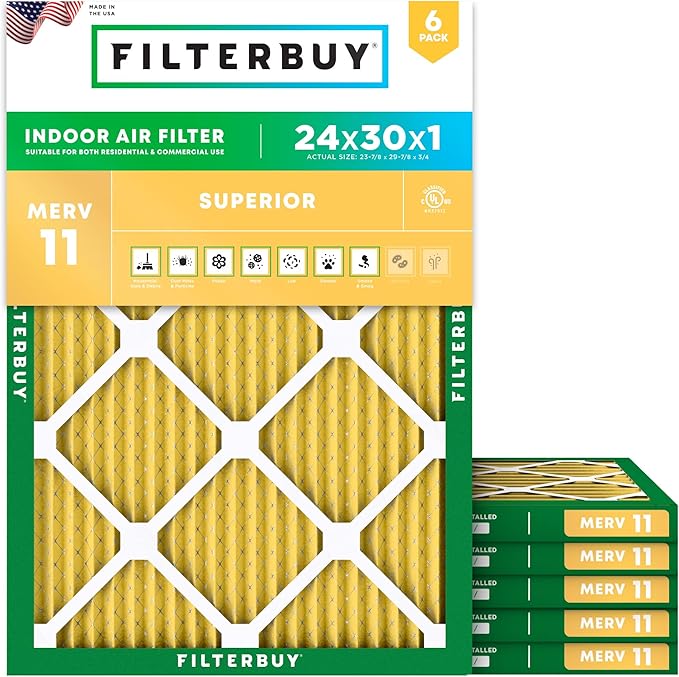 Filterbuy 24x30x1 Air Filter MERV 11 Superior Pet & Allergy Defense, by Filterbuy