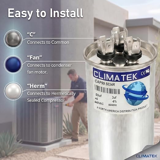 ClimaTek 50 + 3 MFD 370/440 Volt Dual Run Capacitor CAP99-5034R | 50/3 VAC | - Image 3