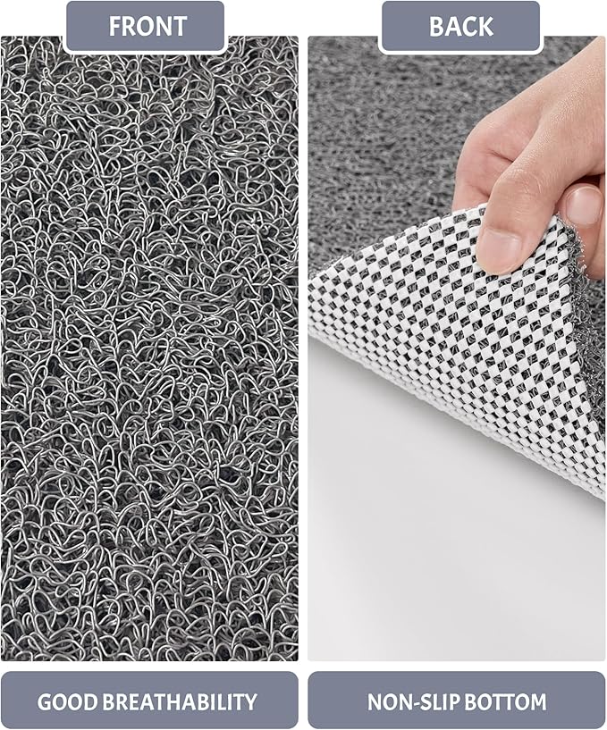 Mecko Non-Slip Shower Mat, Anti-Slip Bath Mat with Foot Scrubber – Quick-Drying Loofah Texture for Indoor and Outdoor Use, Bathtubs and Wet Areas (Grey, 17"x30")