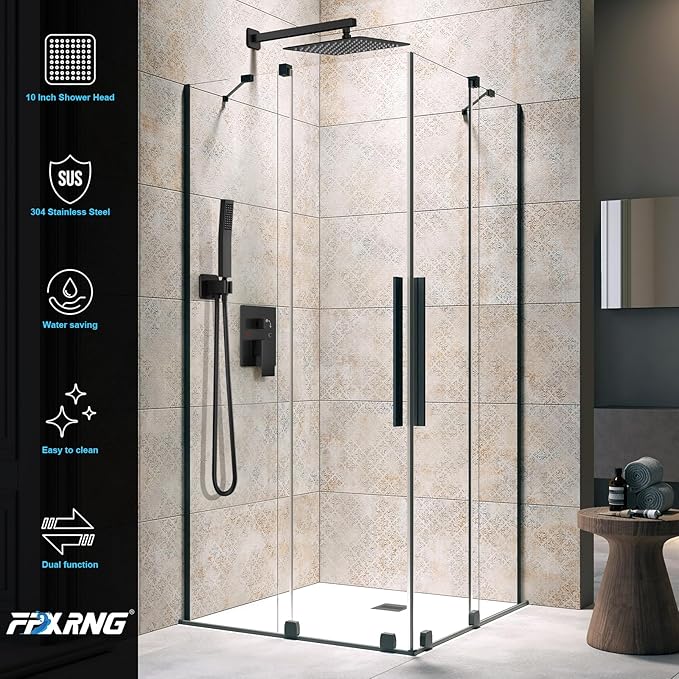 Black Shower Faucet Set, Rainfall Shower System with Square Shower Head and Handle Set, Wall Mounted Shower Fixtures, Full Metal Trim Repair Kit 8 inch Matte Black (With Shower Valve)