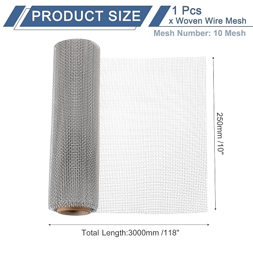 uxcell 10 Mesh 118" x 10" Woven Wire Mesh, 316 Stainless Steel Air Vent Filter - Image 2