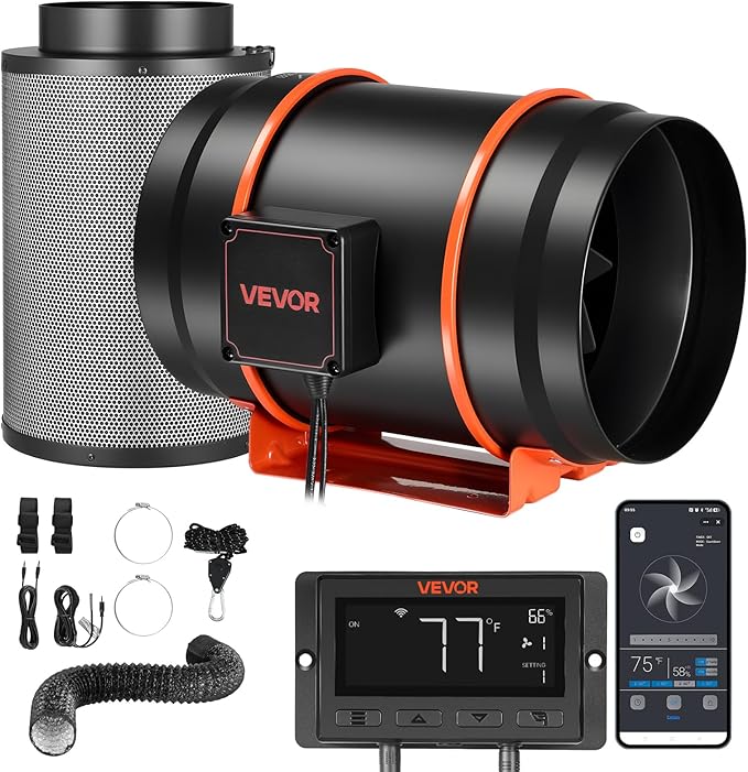 VEVOR Inline Duct Fan Kit Carbon Filter, 807 CFM 8 inch EC Motor Exhaust by VEVOR