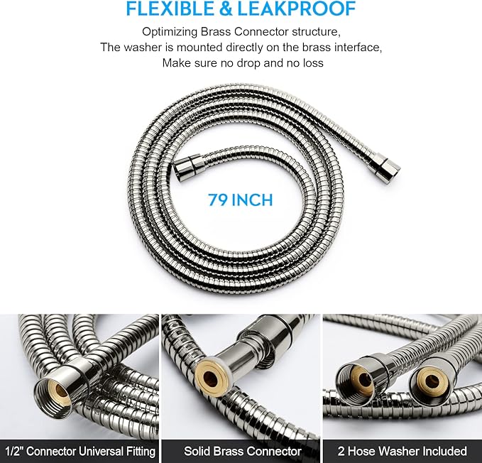 Shower Hose, 79 Inches Extra Long Stainless Steel Handheld Shower Head Hose with Brass Insert and Nut - Durable and Flexible(Brushed Nickel)