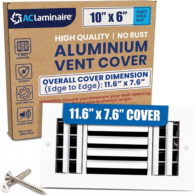 10x6 Inch Aluminum 3-Way Air Vent Register Wall Ceiling HVAC Cover by ACLAMINAIRE