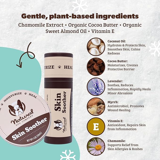 Natural Dog Company Skin Soother Balm for Dogs – 2 oz Tin All Natural Hot Spot & Rash Relief – Organic Itchy Skin Soothing Moisturizer for Dry, Red, Crusty Skin – Lick-Safe Dog Balm, Made in USA