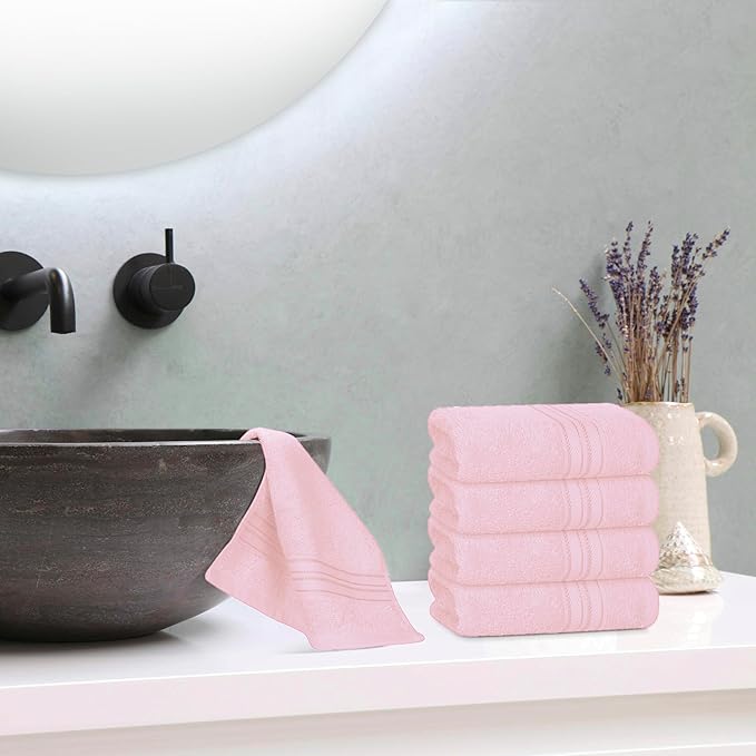 BOUTIQUO Ultra Soft Cotton Washcloths, Contains 12 Piece Face Cloths 12x12 inch, Ideal for Everyday use Face Towels, Compact & Lightweight Multi Purpose Washcloths - Pink