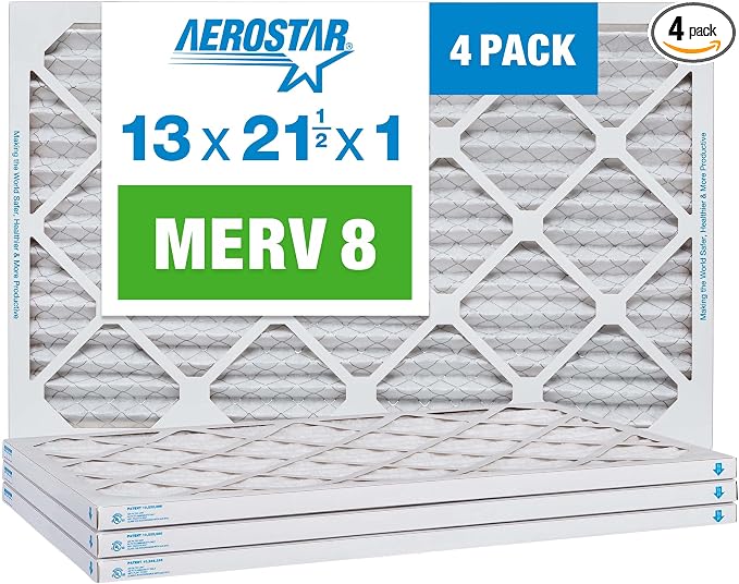 Aerostar 13x21 1/2x1 MERV 8, Pleated Air Filter, 13 x 21 1/2 x 1, Box of 4 by AirFiltersDelivered