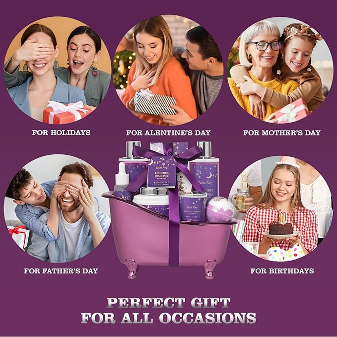 Bath Basket Spa Kit Spa Gifts for Women, Luxury Bath and Body Basket Set 10pcs Self Care Kit Lavender Scent Birthday Gifts Skin Care Set, Christmas Gifts for Women, Beauty kits Bridal Shower