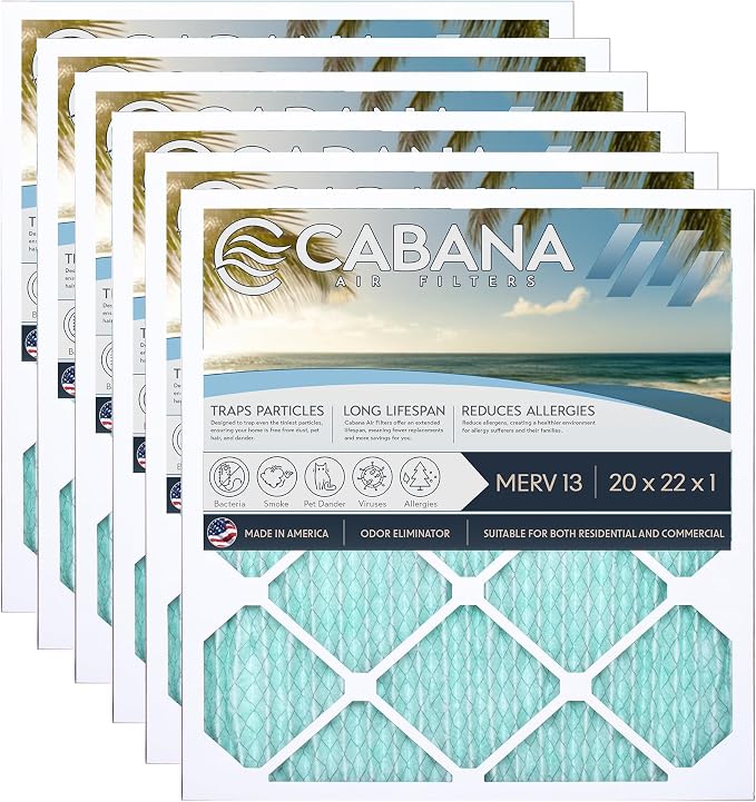 Cabana Filters 6-Pack 20x22x1 MERV 13 AC Furnace Air Filter by CabanaAirFilters
